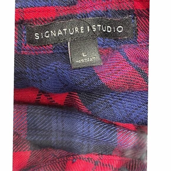 Signature Studio Plaid Button Down Shirt Red Large - Picture 2 of 9
